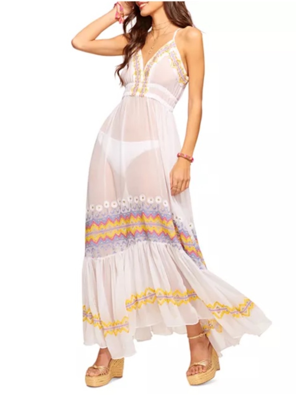 Ramy Brook Sienna Embroidered Chiffon Swim Cover Up Dress NWT